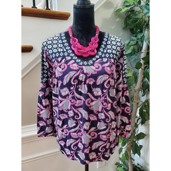 Crown & Ivy Women's Blue 100% Rayon V-Neck Long Sleeve Top Blouse Size Medium